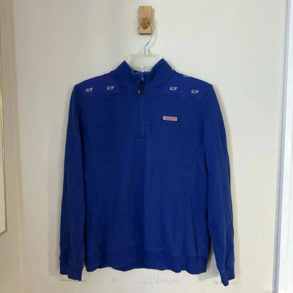 Vineyard Vines Women's Sweater Blue Size M Pullover 1/4 Zip Whale Logo Mock Neck - Picture 1 of 4